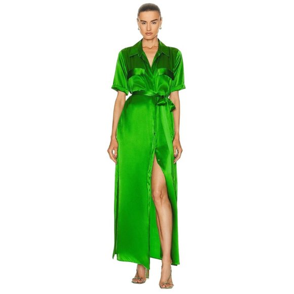 L'AGENCE Dresses & Skirts - L'AGENCE Klement Cargo Shirt Dress in Bright Green Large New Womens Long Maxi
